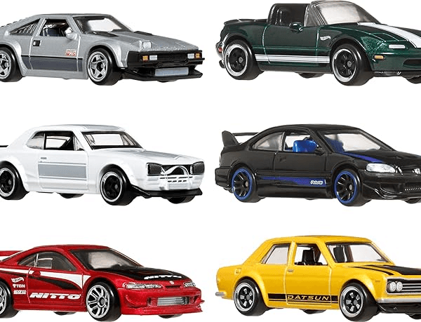 Hot Wheels 1:64 Scale Die-Cast Toy Cars, Set of 6 Japanese Vehicles with Elevated Deco (Styles May Vary)